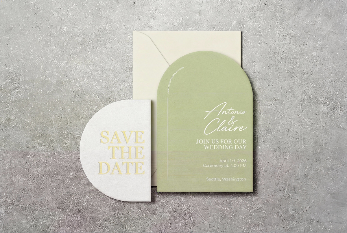 Die Cut curved wedding stationary