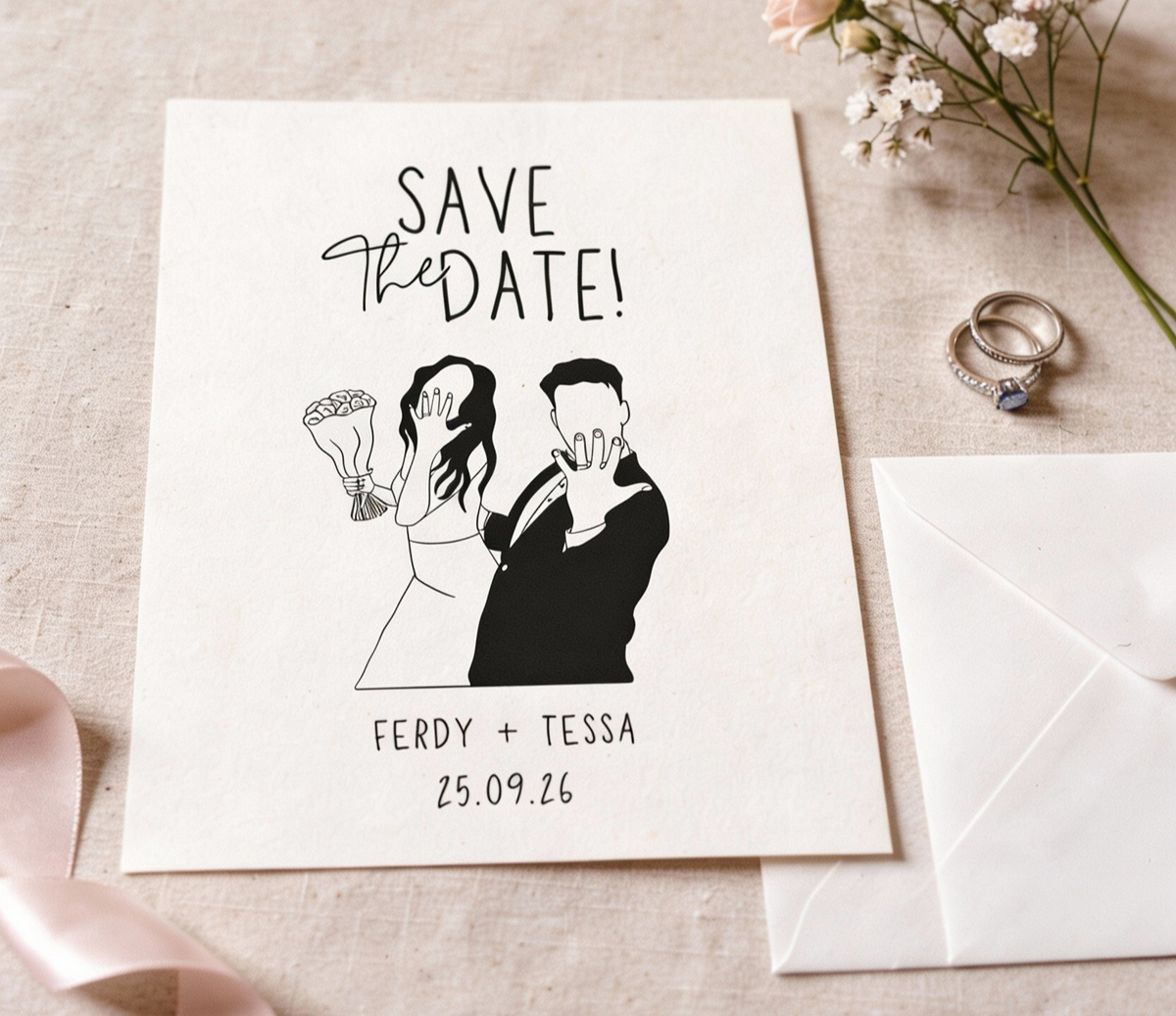 Bride and Groom illustration save the date