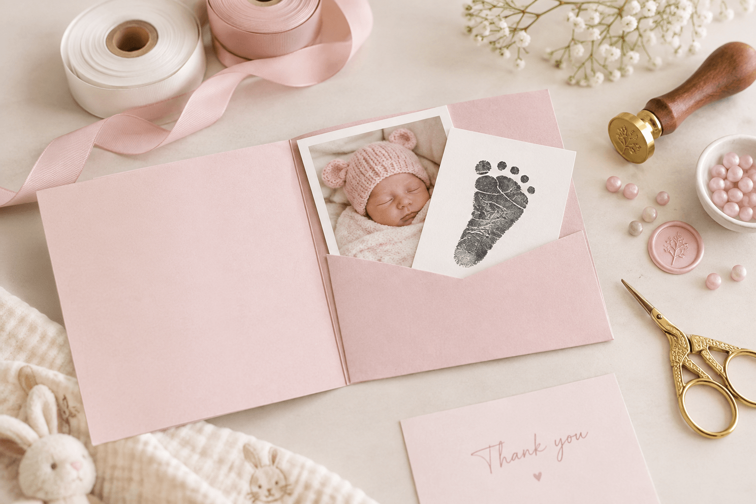 Pocketfold Baby Thank You card