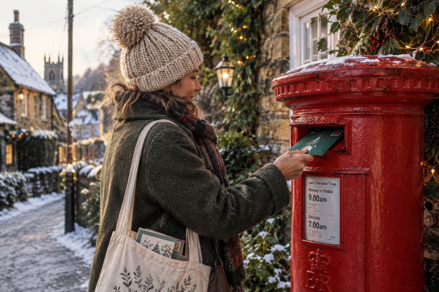 Posting Christmas Cards at Village Post Box