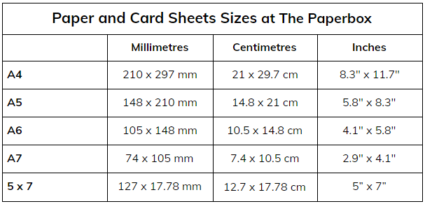 A Size Guide For Our Card Envelope And Paper Supplies The Paperbox